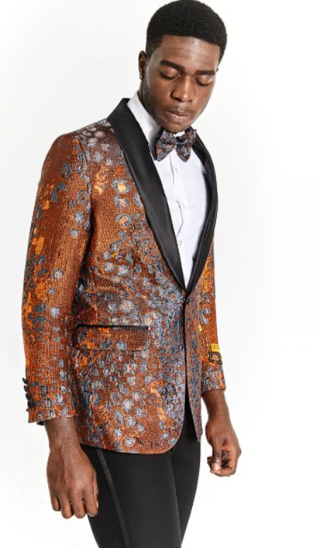 Style#-B6362 Mens One Button Rust Orange Tuxedo Blazer