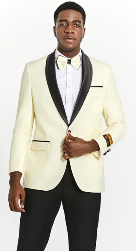 Shawl Lapel Modern-Fit Single Breasted Ivory Wedding Tuxedo