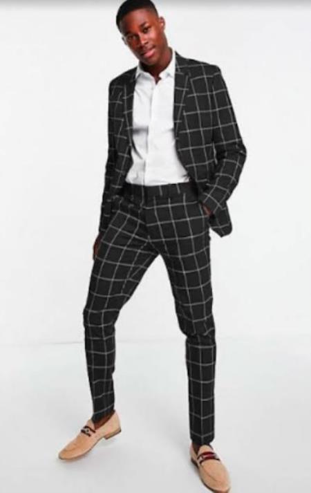 Bold Gangster Plaid Suit - 1920s Mens Fashion Window Pane Suit - Black
