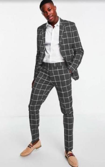 Bold Gangster Plaid Suit - 1920s Mens Fashion Window Pane Suit - Charcoal
