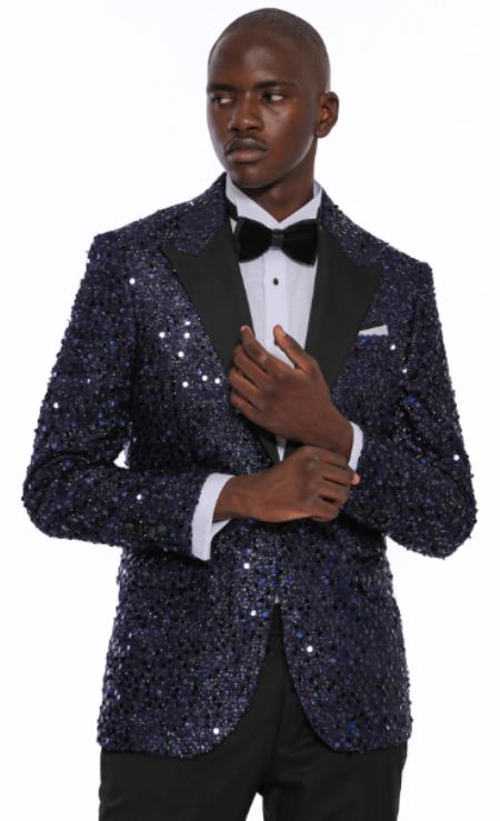 Style#-B6362 Paisley Blazers - Floral Blazer - Navy Blue Tuxedo Dinner Jacket