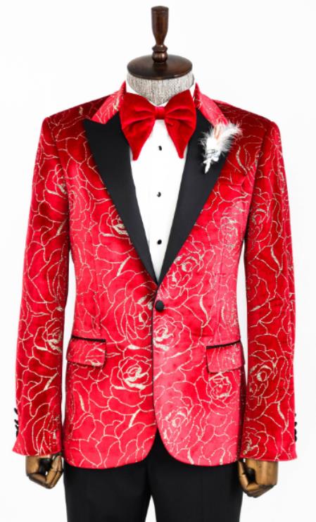 Red and Gold Tuxedo Dinner Jacket - Mens Blazer - Wedding S