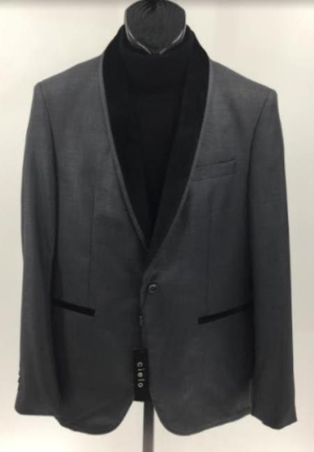 Style#-B6362 Black Dinner Jacket With Velvet Collar - Shawl Collar Black Blazer