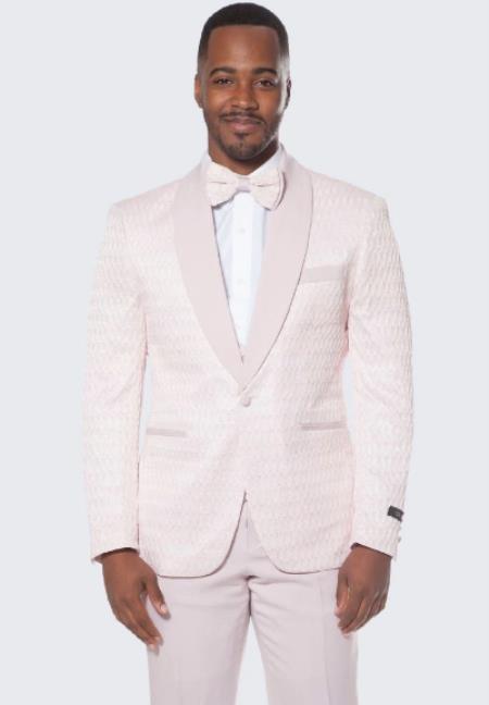 Textured Pattern Single Breasted Shawl Lapel Pink Tuxedo