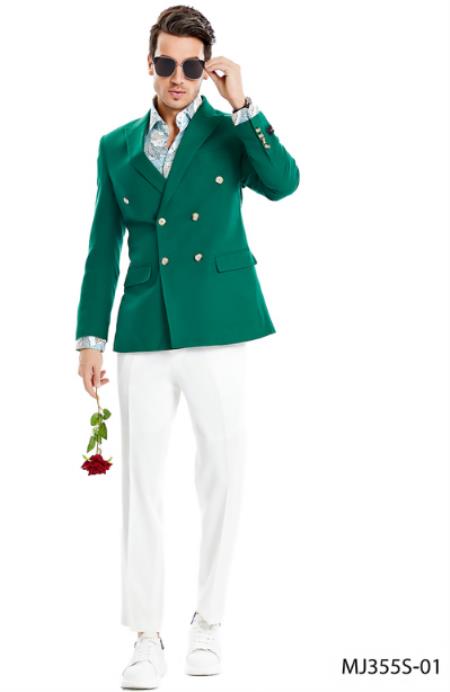 Style#-B6362 Linen Blazer - Mens Blazer - Double Breasted Blazer - Green Blazer