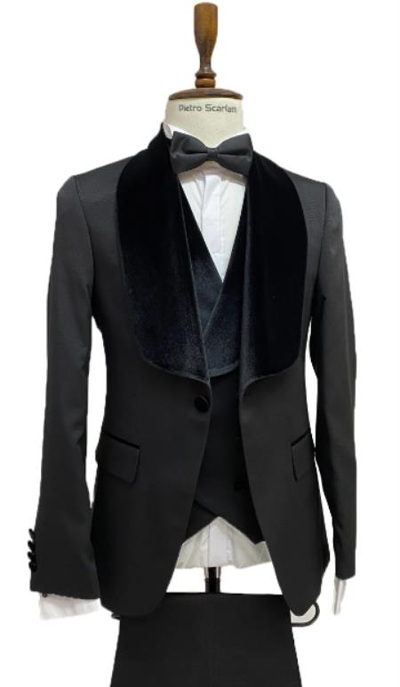Style#-B6362 Black Tuxedo Dinner Jacket Wide Velvet Groom Tuxedo Jacket - Prom Blazer