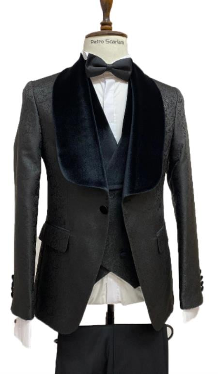 Black Tuxedo Dinner Jacket Wide Velvet Groom Tuxedo Jacket - Prom Blazer