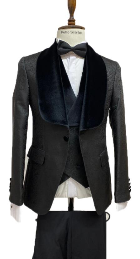 Style#-B6362 Black Tuxedo Dinner Jacket Wide Velvet Groom Tuxedo Jacket - Prom Blazer