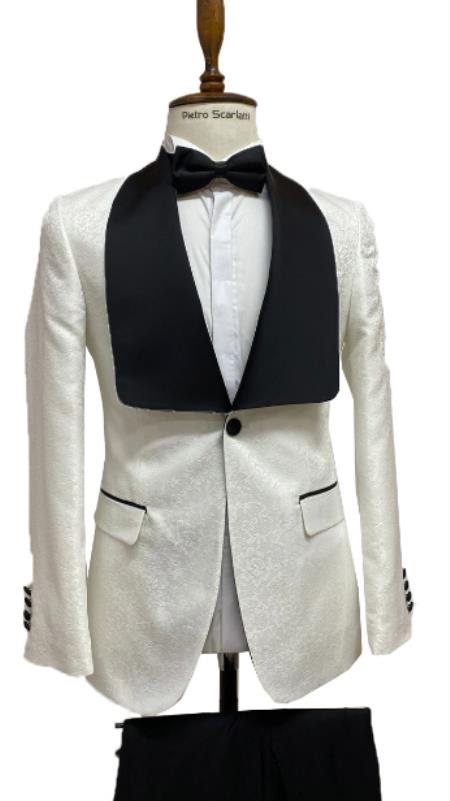 Ivory and Black Tuxedo Dinner Jacket Wide Velvet Groom Tuxedo Jacket - Prom Blazer
