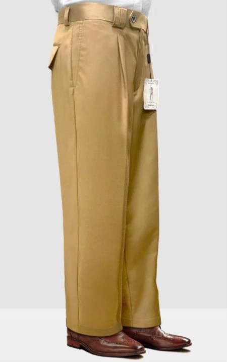 Mens Pant - Pleated Wide Leg - Camel