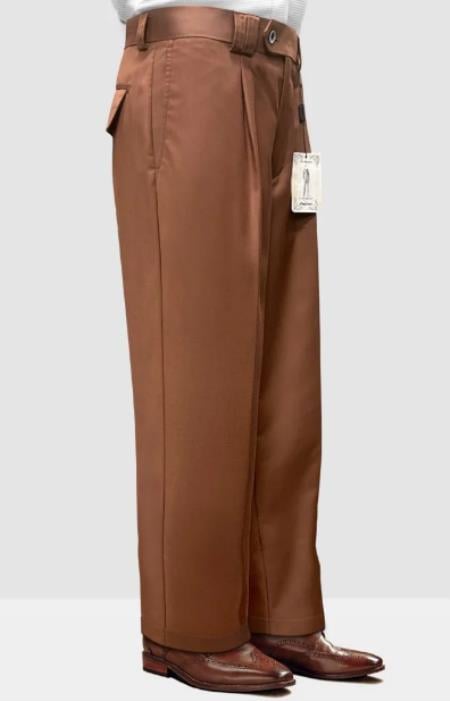 Mens 100% Wool Pant - Pleated Wide Leg - Copper