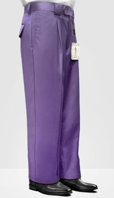 Mens 100% Wool Pant - Pleated Wide Leg - Lavender
