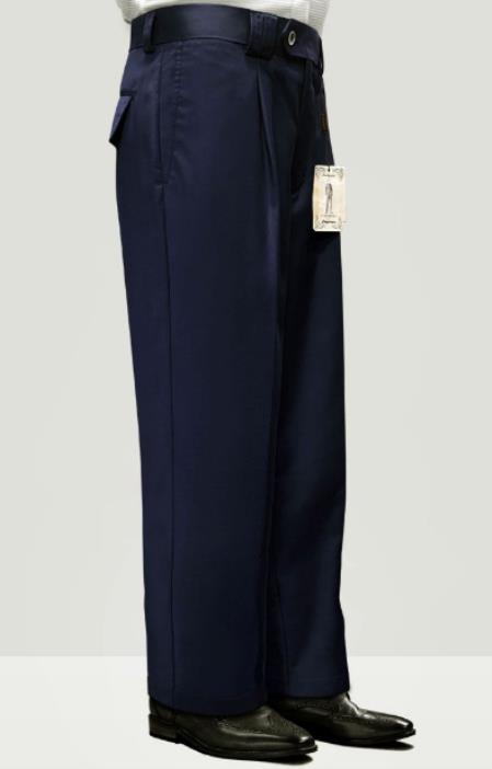 Mens Pant - Pleated Wide Leg - Navy