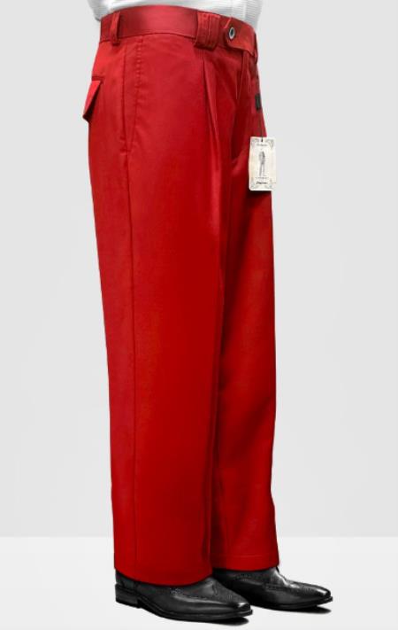Mens 100% Wool Pant - Pleated Wide Leg - Red