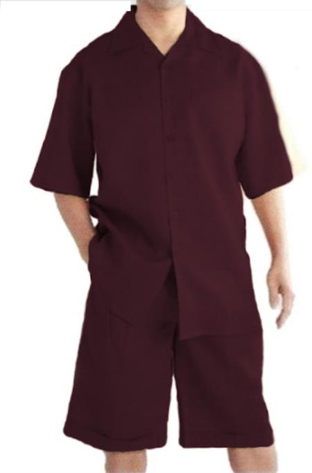 Mens Walking Linen Suits With Shorts + Shorts Burgundy