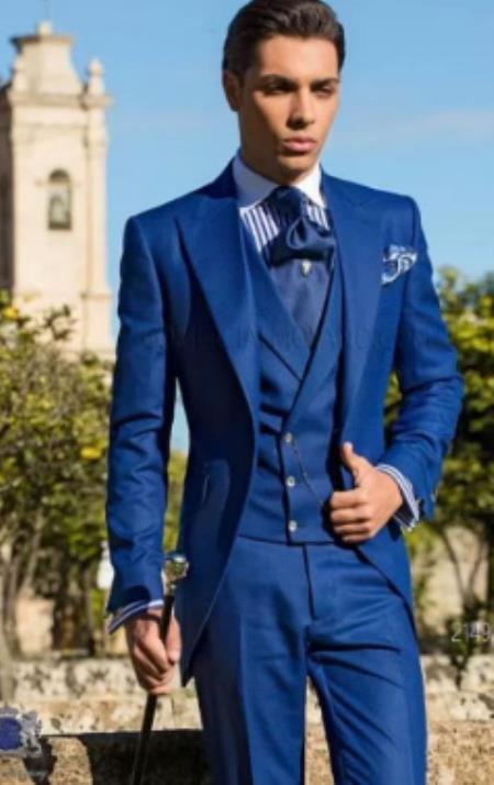 Three-Pieces Royal Blue Mens Groom Wedding Vested Suits