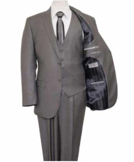 Mens Slim Fit Vested Suit - Slim Fit 3 Pieces Gray Suit