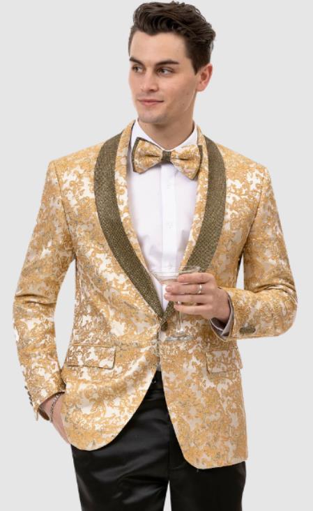 White and Gold Tuxedo - Flower Floral Suit - Paisley Suit