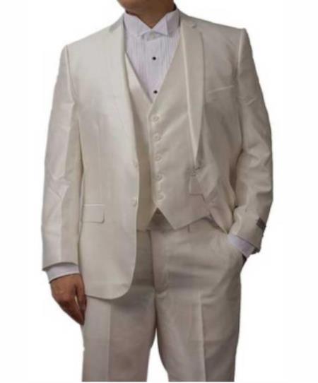Mens Slim Fit Vested Suit - Slim Fit 3 Pieces Off White Suit