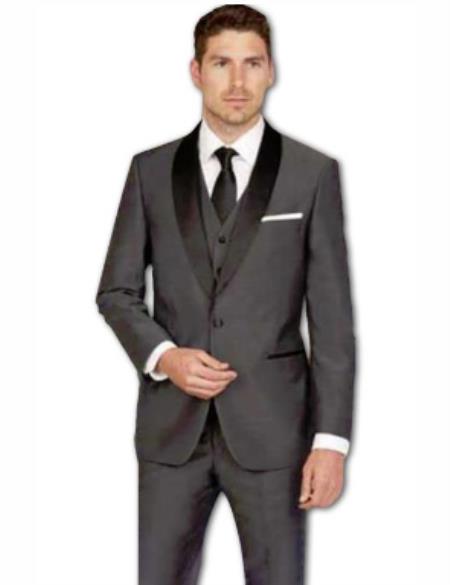 Mens Slim Fit Vested Suit - Slim Fit 3 Pieces Dark Grey Suit