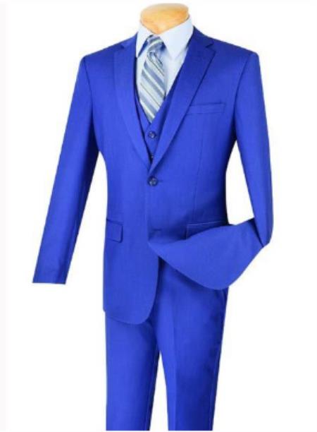 Mens Slim Fit Vested Suit - Slim Fit 3 Pieces Indigo Blue Suit