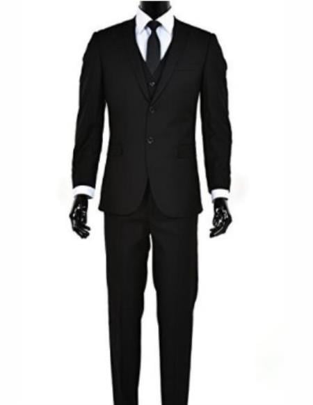Mens Slim Fit Vested Suit - Slim Fit 3 Pieces Black Suit