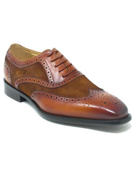 Carrucci Cognac Mixed Media Leather and Suede Oxford
