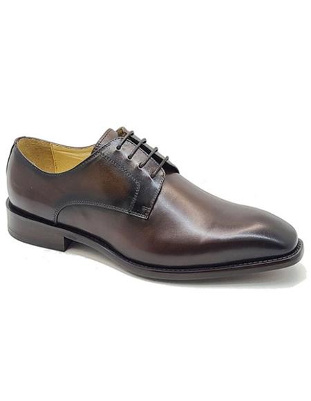 Carrucci Chestnut Leather Plain Toe Mens Lace Up Dress Shoe