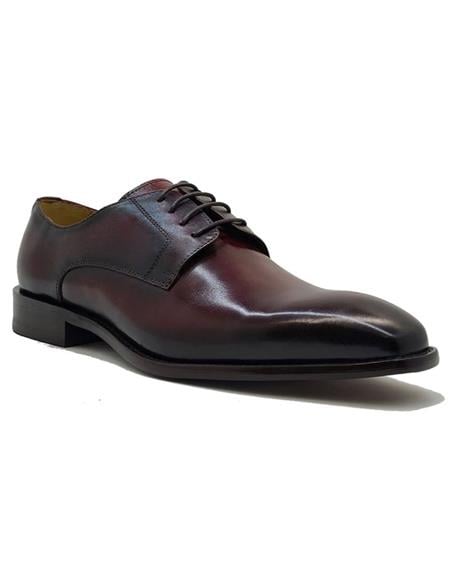 Carrucci Burgundy Leather Plain Toe Mens Dress Shoe