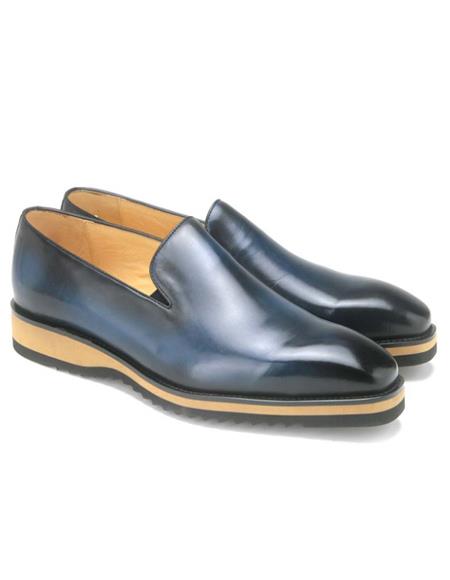 Carrucci Ocean Blue Whole Cut Leather Mens Loafers