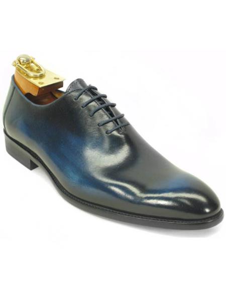 Carrucci Cobalt Blue Calfskin Leather Plain Toe Oxfords