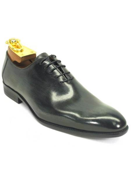 Carrucci Charcoal Grey Calfskin Leather Plain Toe Oxfords