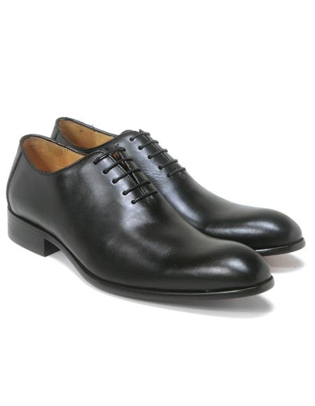 Carrucci Black Calfskin Leather Plain Toe Oxfords