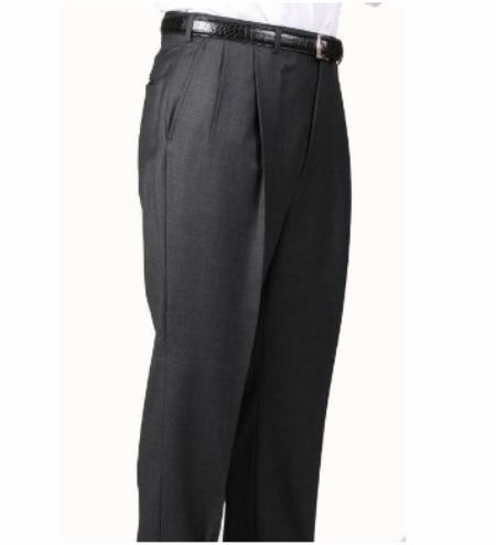 Mens Double Pleated Trousers - Double Pleated Dress Pants - Slacks Charcoal