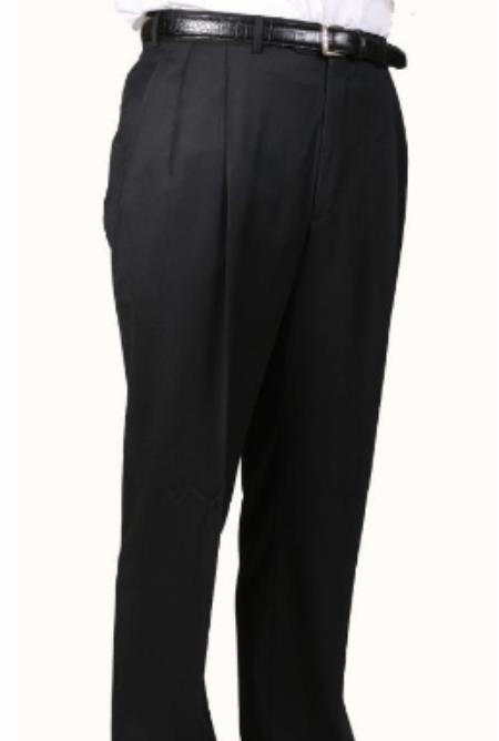Mens Double Pleated Trousers - Double Pleated Dress Pants - Slacks Black