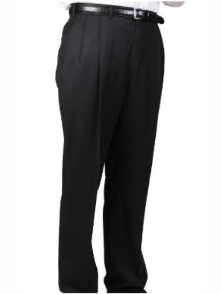 Mens Double Pleated Trousers - Double Pleated Dress Pants - Slacks Black