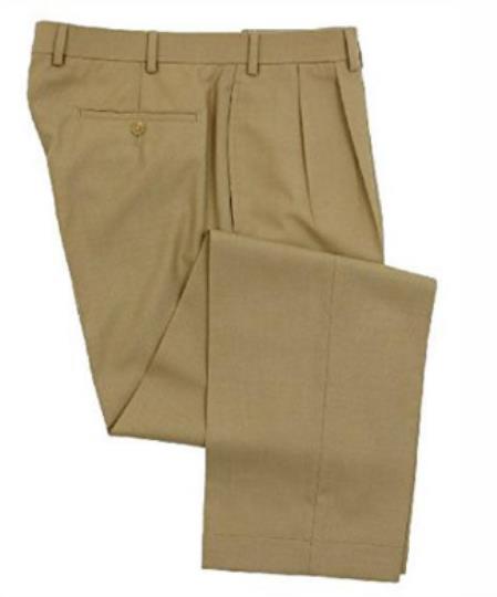 Mens Double Pleated Trousers - Double Pleated Dress Pants - Slacks Tan