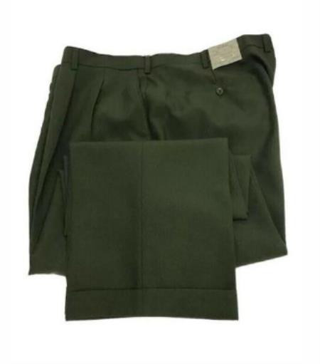Mens Double Pleated Trousers - Double Pleated Dress Pants - Slacks Green
