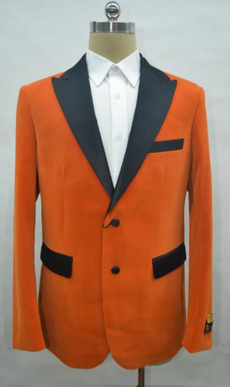 Orange ~ Black Mens Big and Tall Velvet Blazer - Velvet Sport Coat