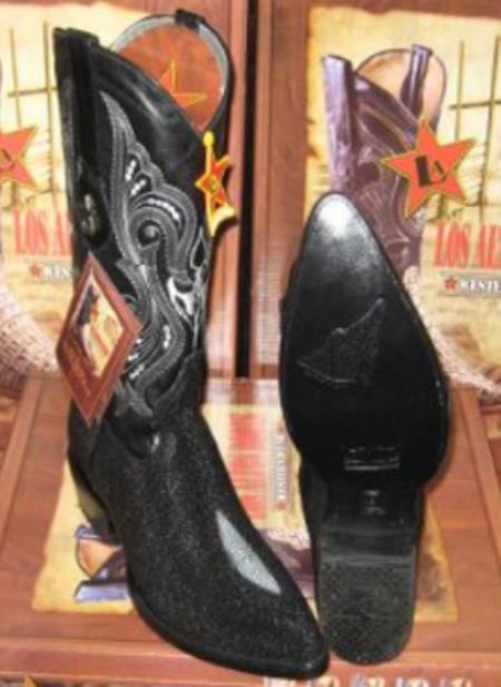 Botines Para Hombre Negro - Classic Cushioned Leather Pull Strap Black Los Altos Boots Mantarraya Skin Single Stone Western Cowboy Boot