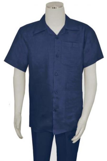 Mens Linen Walking Suit - Navy Blue Summer Outfit - Mens Linen Suit