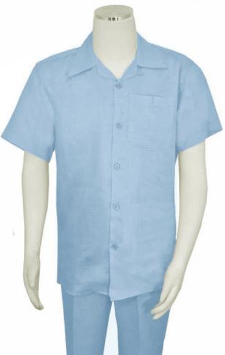 Mens Linen Walking Suit - Light Blue Summer Outfit - Mens Linen Suit