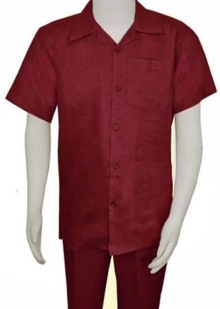 Mens Linen Walking Suit - Burgundy Summer Outfit - Mens Linen Suit
