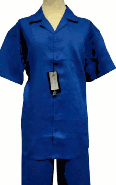 Mens Linen Walking Suit - Royal Blue Summer Outfit - Mens Linen Suit