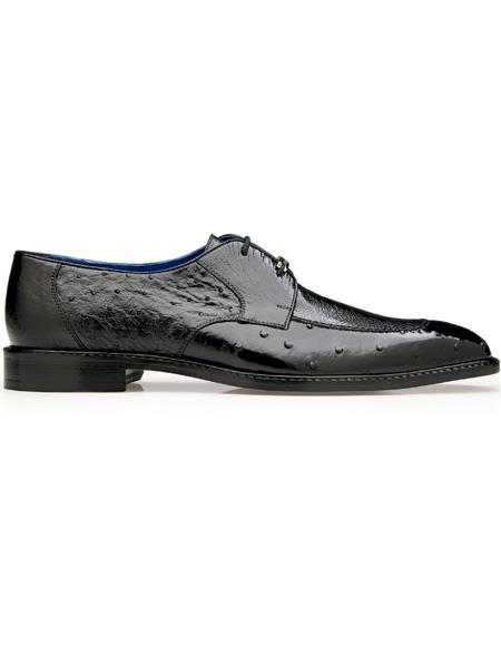 Belvedere Leather Lining Genuine Ostrich Shoes Black