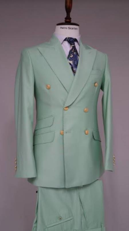 Double Breasted Blazer with Gold Buttons - Green Sport Coat
