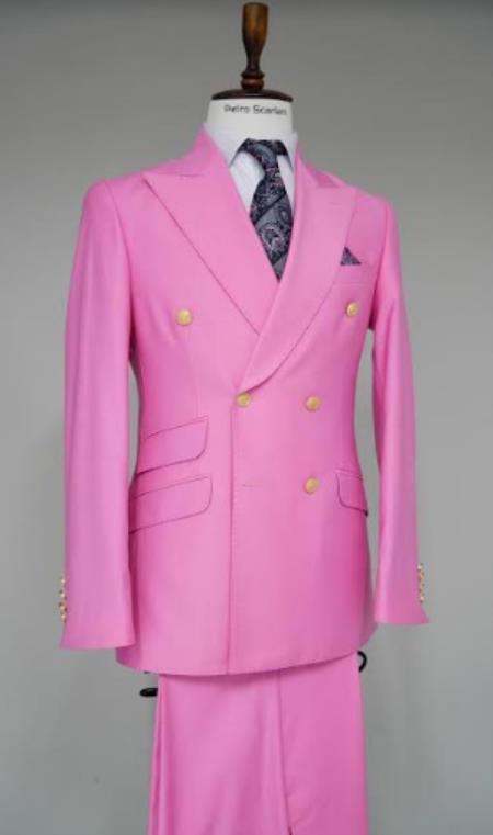Double Breasted Blazer with Gold Buttons - Pink Sport Coat