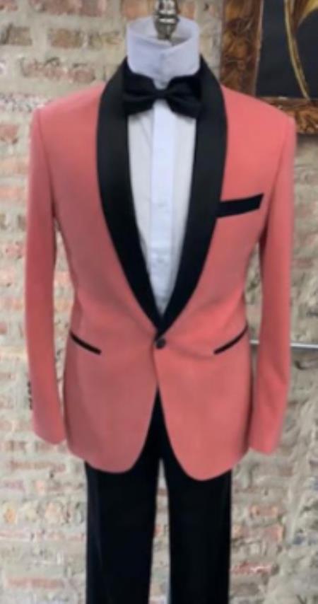 Style#-B6362 Mens Rose Gold - Pink Velvet Tuxedo Suit - Blazer - Velvet Sport Coat + Black Pants