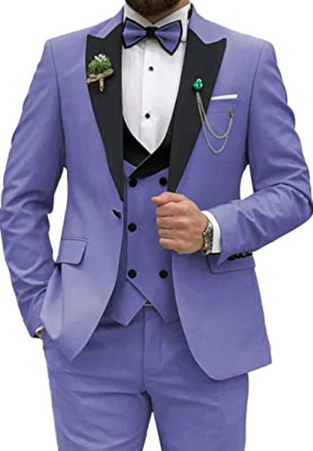 Men Vested Double Breasted Vest Lavender Color - Lilac Suit - Slim Fit Suit