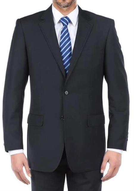 Renoi Mens Suits - 100% Virgin Regular Fit Pick Stitch 2 Piece Suit 2 Button Navy